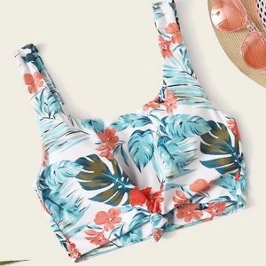 Floral knotted swim top